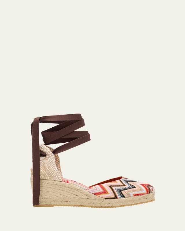 Eva Multi Chevron Ankle-Wrap Espadrilles
